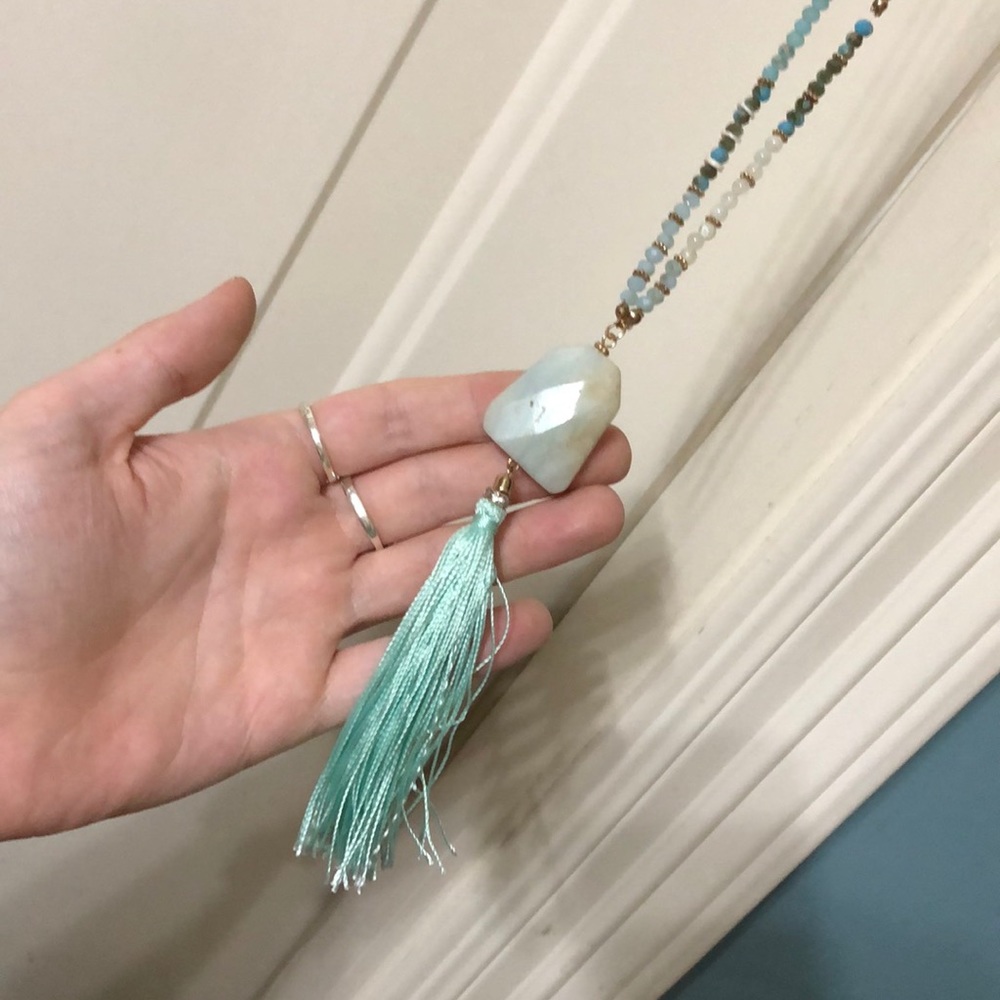 Blue Tassel necklace with gold chain